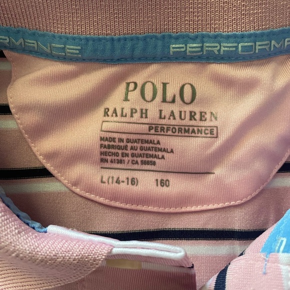 Polo Ralph Lauren Performance Boys Pink Stripe Short Sleeve Polo Shirt L 14/16 - Picture 3 of 3